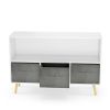 Kids bookcase with Collapsible Fabric Drawers; Children's Book Display; Toy Storage Cabinet Organizer; White