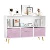 Kids bookcase with Collapsible Fabric Drawers; Children's Book Display; Toy Storage Cabinet Organizer; White/Pink