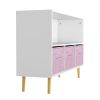 Kids bookcase with Collapsible Fabric Drawers; Children's Book Display; Toy Storage Cabinet Organizer; White/Pink