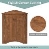 Brown Triangle Bathroom Storage Cabinet with Adjustable Shelves; Freestanding Floor Cabinet for Home Kitchen