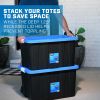 27 Gallon Heavy Duty Latching Plastic Storage Bin Container, Black, Set of 4