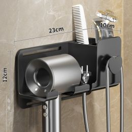 Perforation-free Lazy Hair Dryer Shelf Bathroom Wall Hanging (Option: Black-Plus storage box)