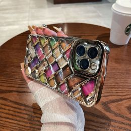 Electroplated Woven Phone Case Color Shell (Option: Gold-IPhone12)