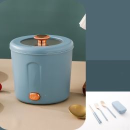 Electric Pot Multifunctional Mini One Person (Option: Haze Blue-Add tableware set-EU)