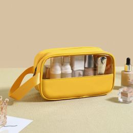 PVC Transparent Cosmetic Bag; Travel Makeup Bag; Large Capacity Travel Toiletry Bag (Color: Yellow S)