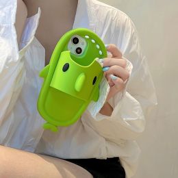 Funny Shark Slipper Phone Case For Iphone 11 12 13 14 Pro Max Creative Soft Silicone Shockproof Protective Full Cover For Apple (Option: Shark Slippers Silicone-IPhone13pro)